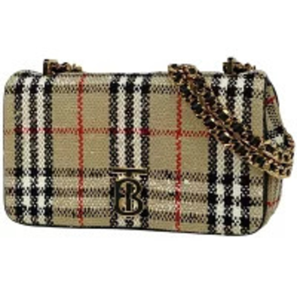 Burberry Laura Chain Shoulder Bag TB Check Beige